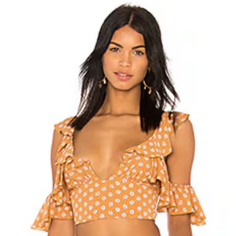 NWT Revolve Call Me Ruffle Top in Primrose Polka Dot Butterscotch
